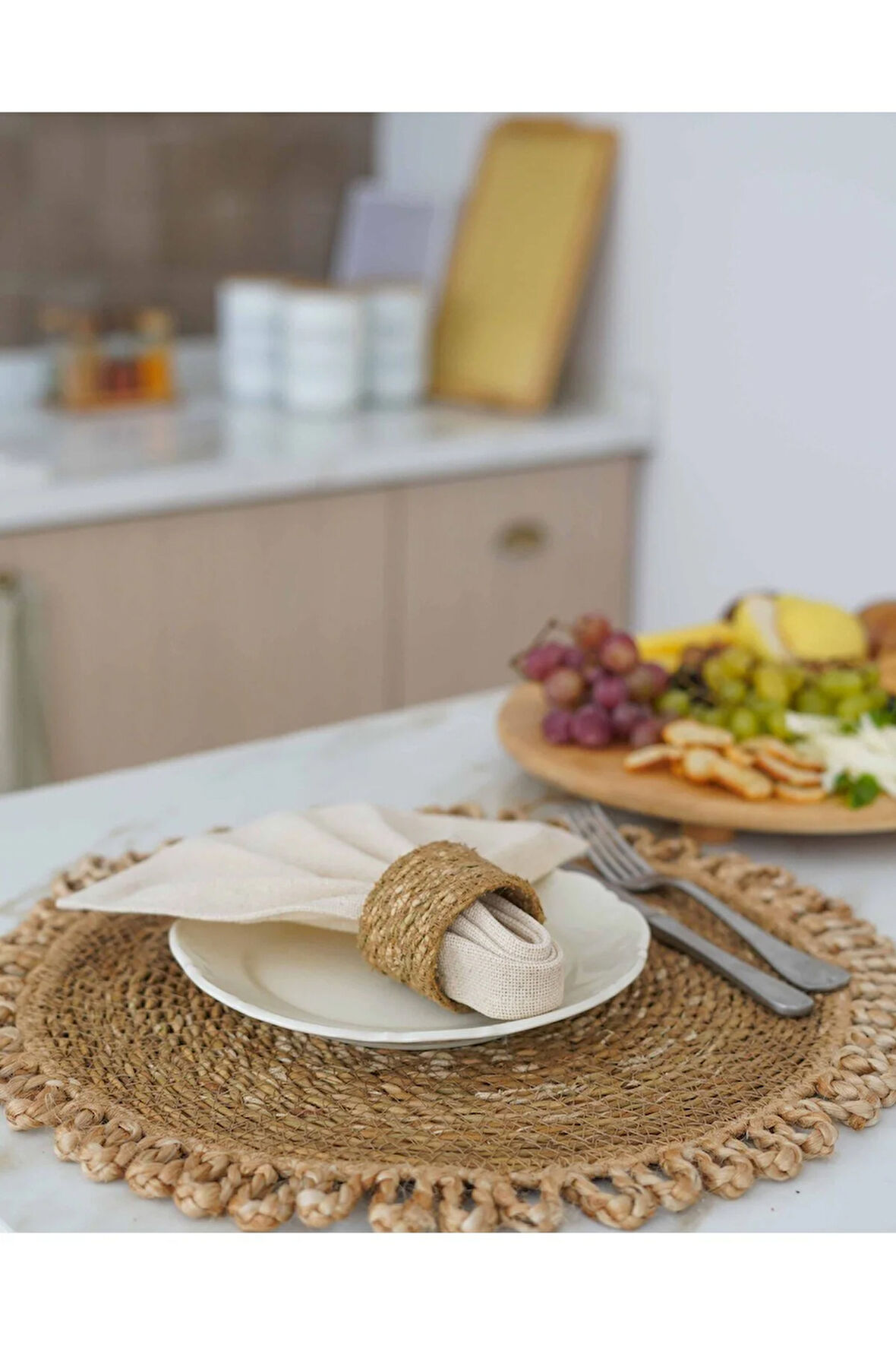 Doğal Hasır 4Lü Amerikan Servis/Supla/Sunum