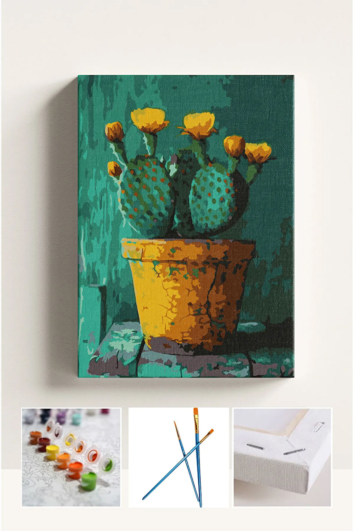 Sayılarla Boyama Seti Numaralı Tuval Fırça Boya KAKTÜS 40X50 Cm