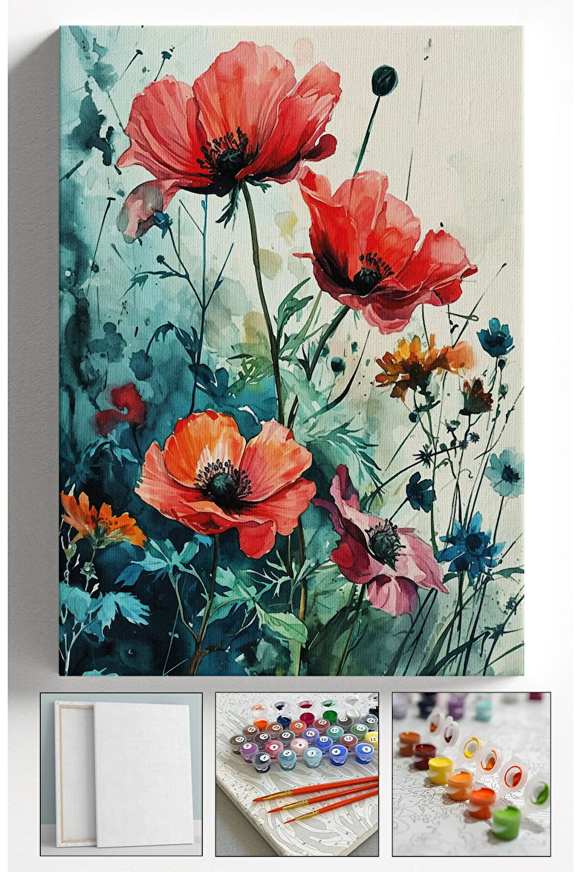 Sayılarla Boyama Çerçeveli Hobi Seti Numaralı Tuval  Fırça Boya Dahil Kasnaklı 40X50 Cm