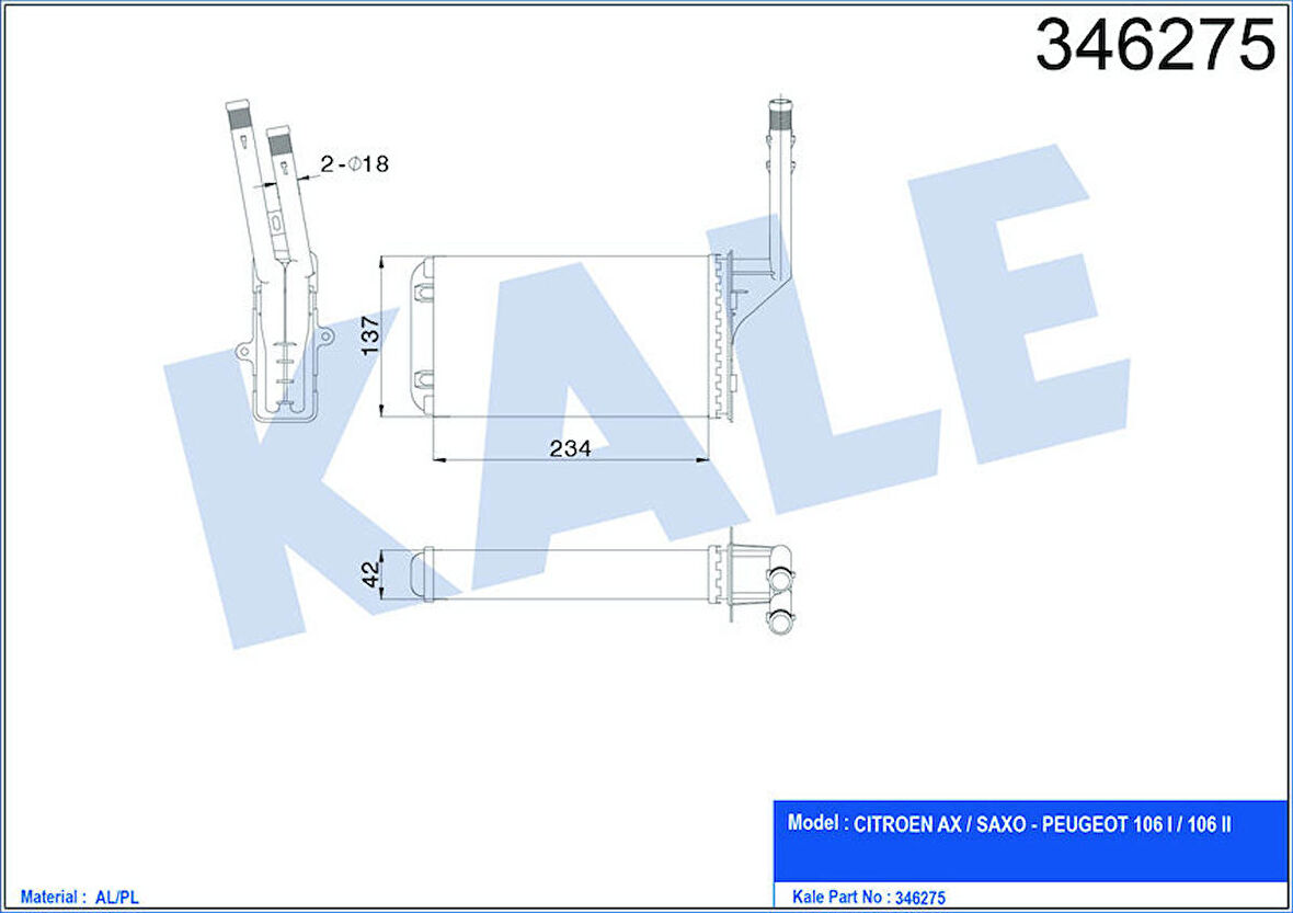 KALE Kalorifer Radyatörü 106 91-96 Saxo 96-03 Ax 91-96 234x138