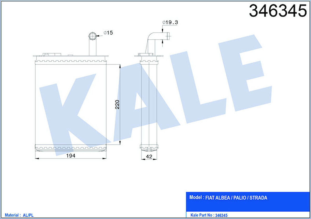 KALE Kalorifer Radyatörü Brazing Palio Musluklu 233x195x32