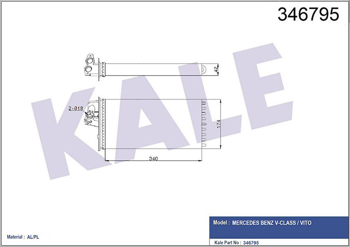 KALE Kalorifer Radyatörü Mercedes W638 Vıto 113-114-108-112 2.2 96-03 345x182x42