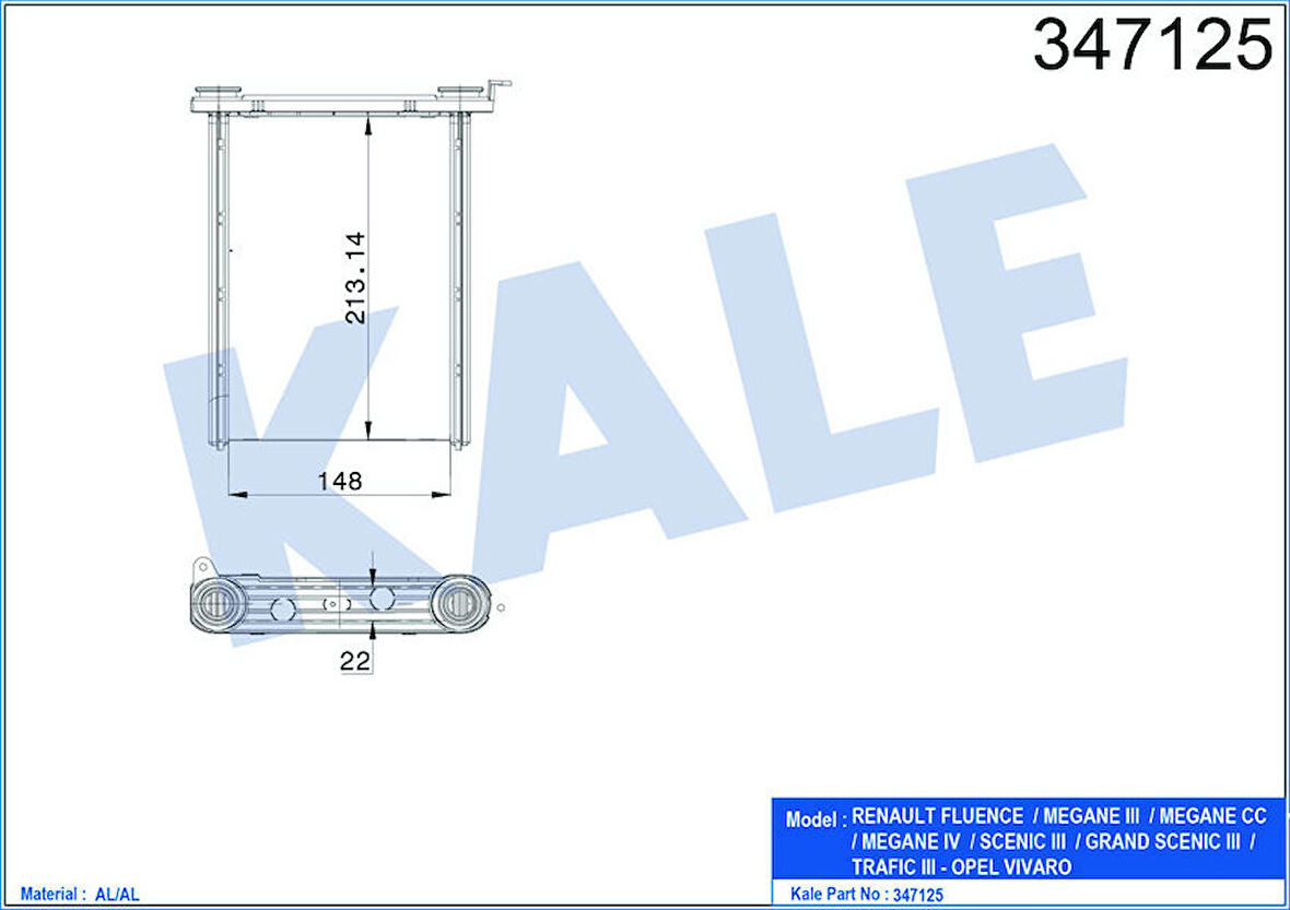 KALE Kalorifer Radyatörü Megane 3-Fluence 213x148x22