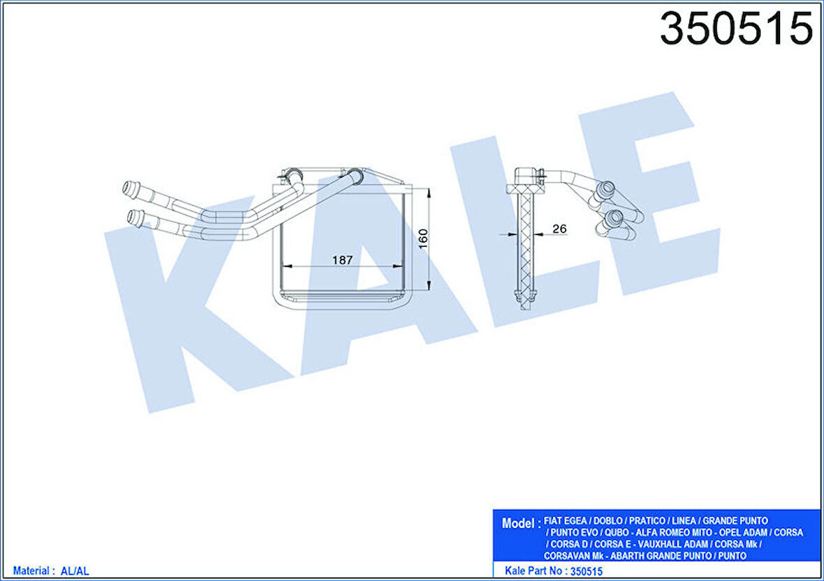 KALE Kalorifer Radyatörü Egea-Doblo-Pratiç O-Linea-Punto- Mıto-Adam-Corsa D-Corsa E 1