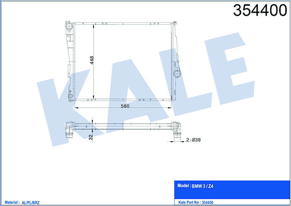 KALE Su Radyatörü Bmw 3-Serisi E46 Z4 E85 Al-Pl-Brz 582x449x32