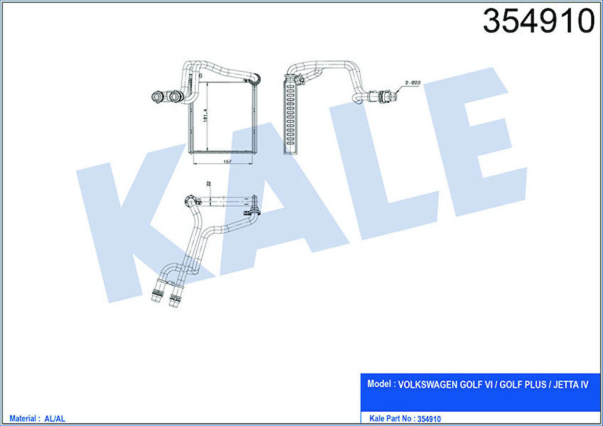 KALE Kalorifer Radyatörü Borulu Golf 5ı -Jetta Iv-1.2tsı-1.4tsı-1.6-2.0tdı 181x157x22