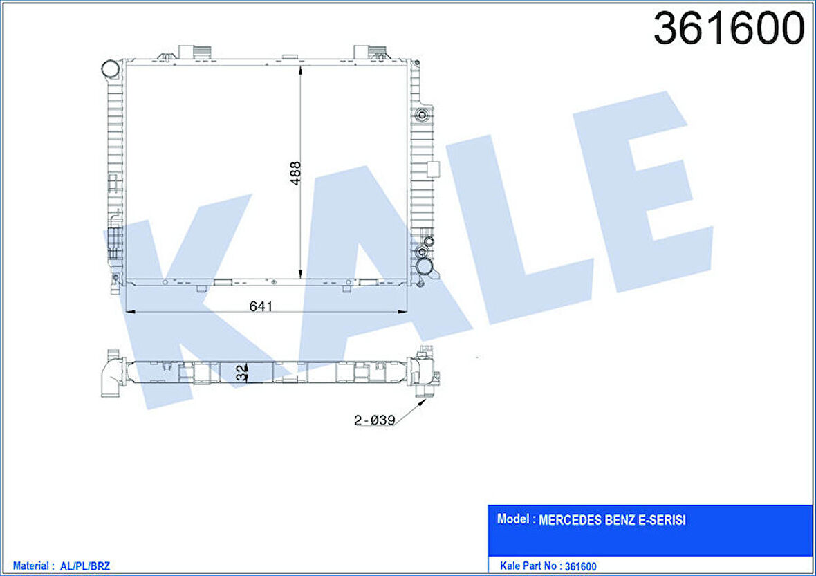 KALE Su Radyatörü Mercedes Benz E Serısı S210 - W210 Al-Pl-Brz 641x488x32