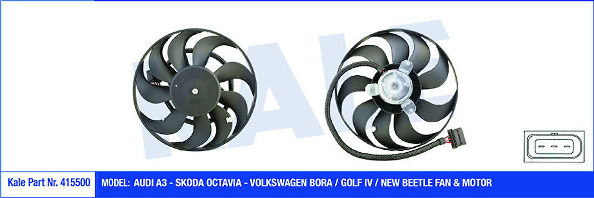 KALE Fan Motoru Davlumbazlı Sağ Golf 4-Bora 99-01 Leon-Octavıa-Fabıa 1.8-1.8t-1.9tdı