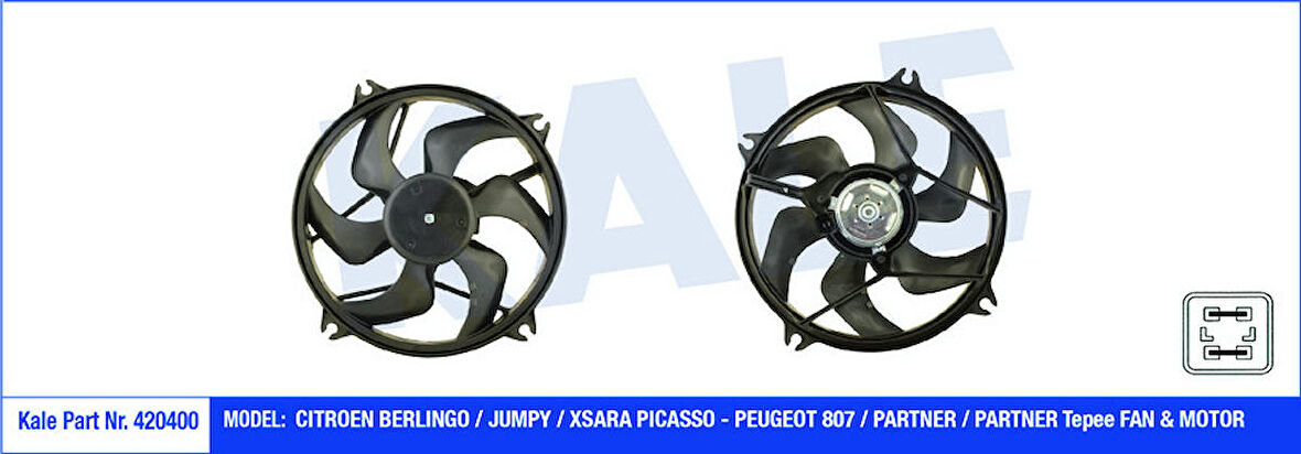 KALE Fan Motoru Davlumbazlı Partner Iı-Berlingo Iıı-Xsara Piç Asso 1.6hdı 460w-385mm