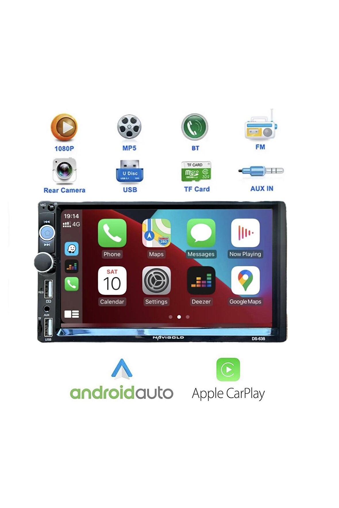 Ds-638 Car Playli Double Oto Teyp Multimedya Ful Hd 7'' Inch Bluetooth- çift usb 4x55w +Kamera