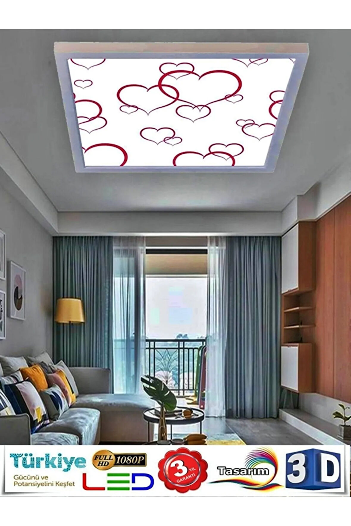 Banyo Avize Kalp Tavana Model 60watt, Beyaz Işık Led Lamba, Beyaz Çerçeveli
