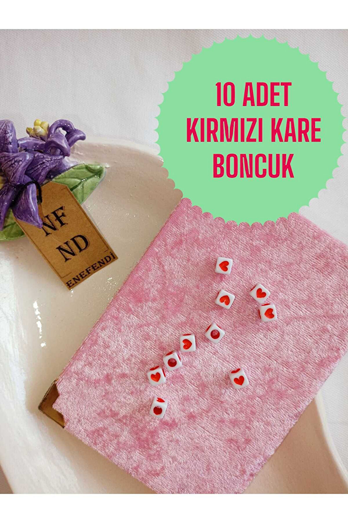 10 ADET KALPLİ KARE BONCUK SERT PLASTİK TAKI APARATI HEDİYE DELİKLİ KIRMIZI
