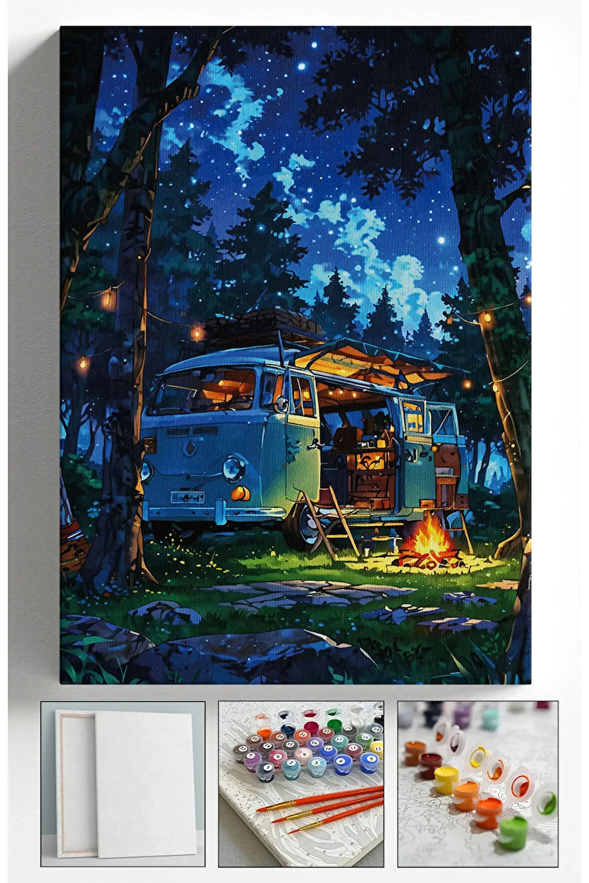 Sayılarla Boyama Çerçeveli Hobi Seti Numaralı Tuval Fırça Boya Dahil Kasnaklı KAMP 40X50 Cm