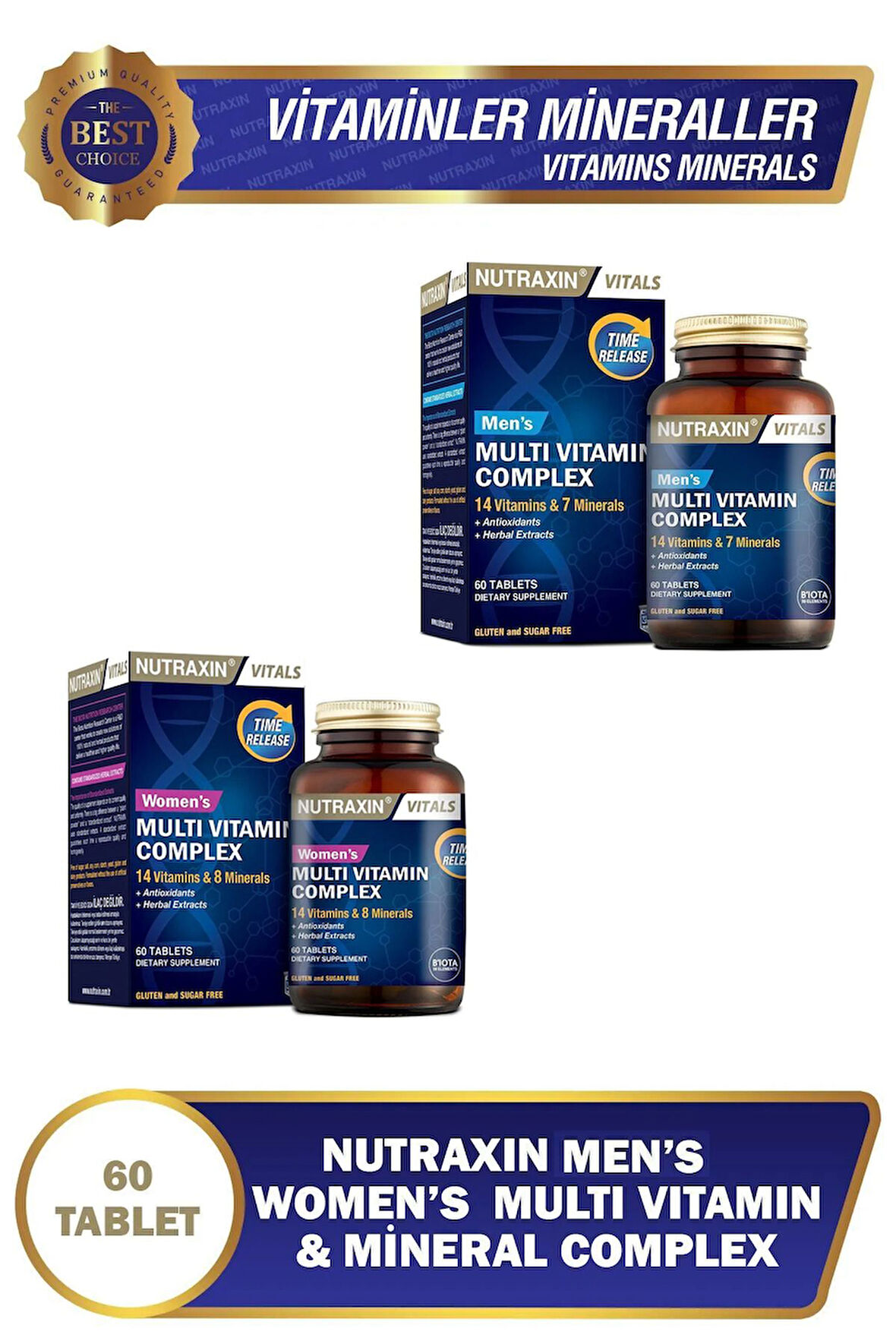 Nutraxin Women's Multivitamin Complex ve Nutraxin Men's Multivitamin Complex