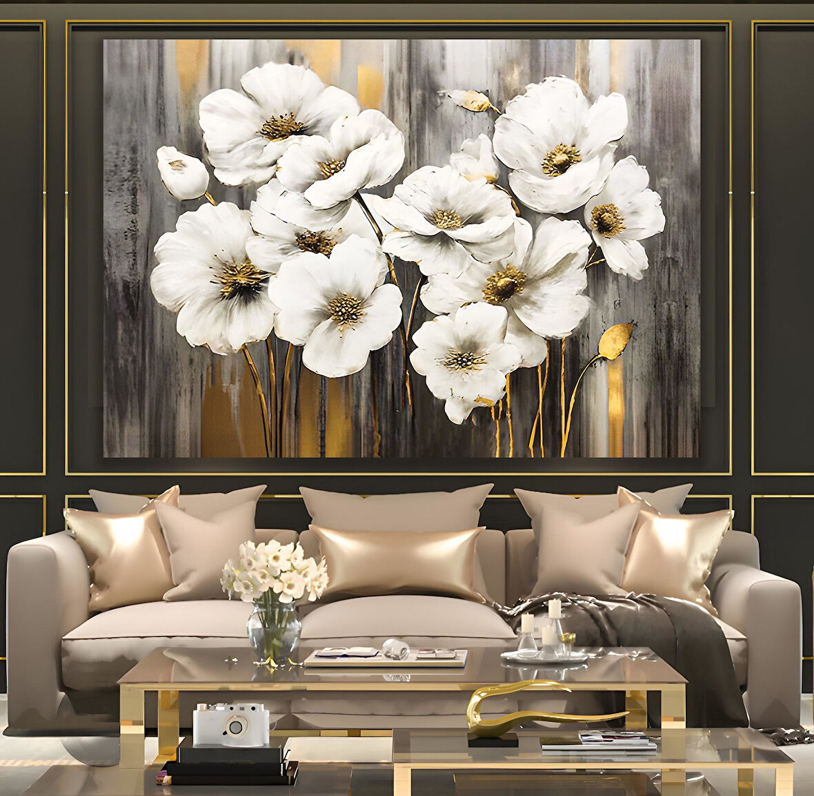 Beyaz Çiçekler Kanvas Tablo