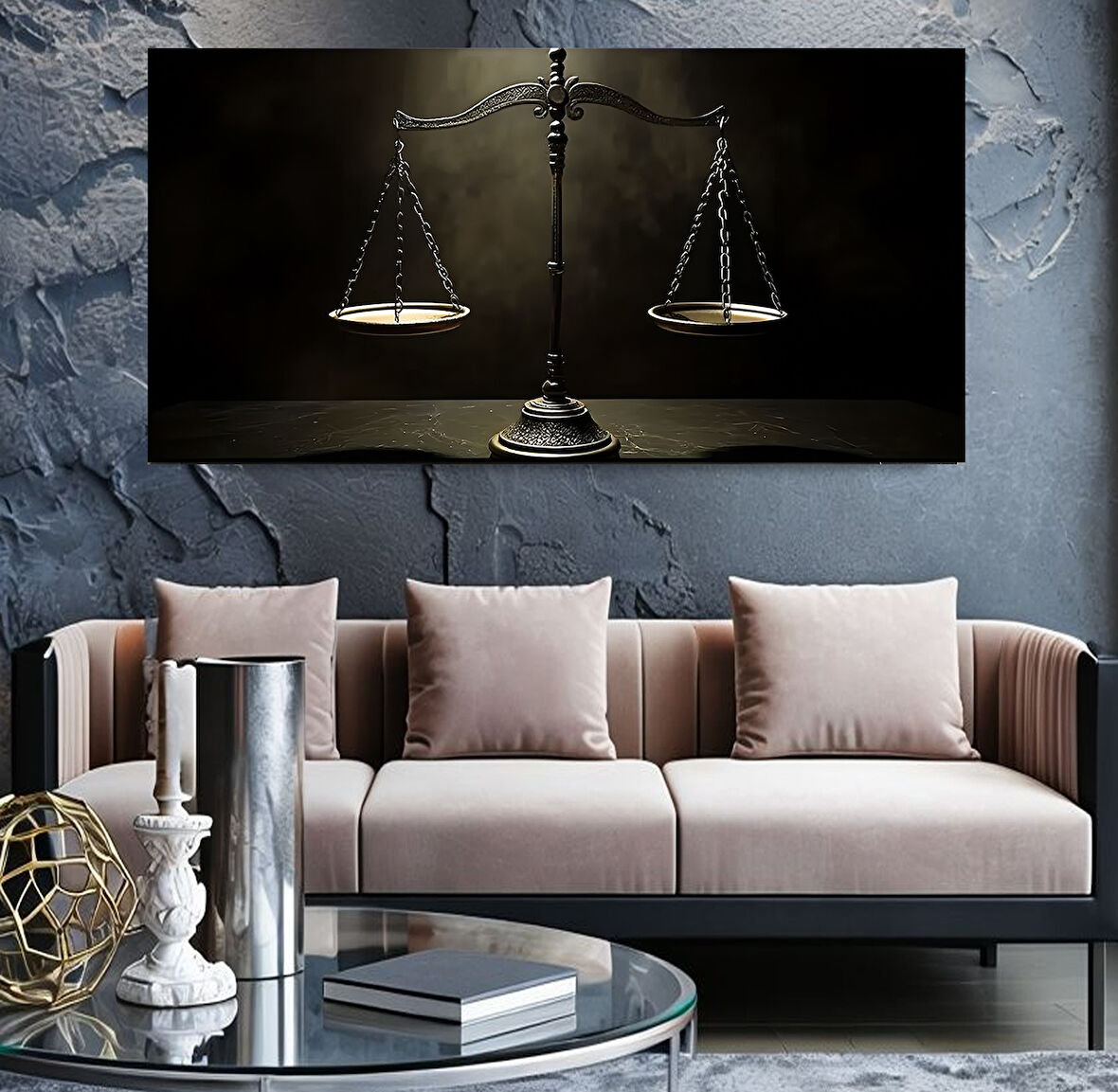 Adalet Terazisi Panoramik Kanvas Tablo