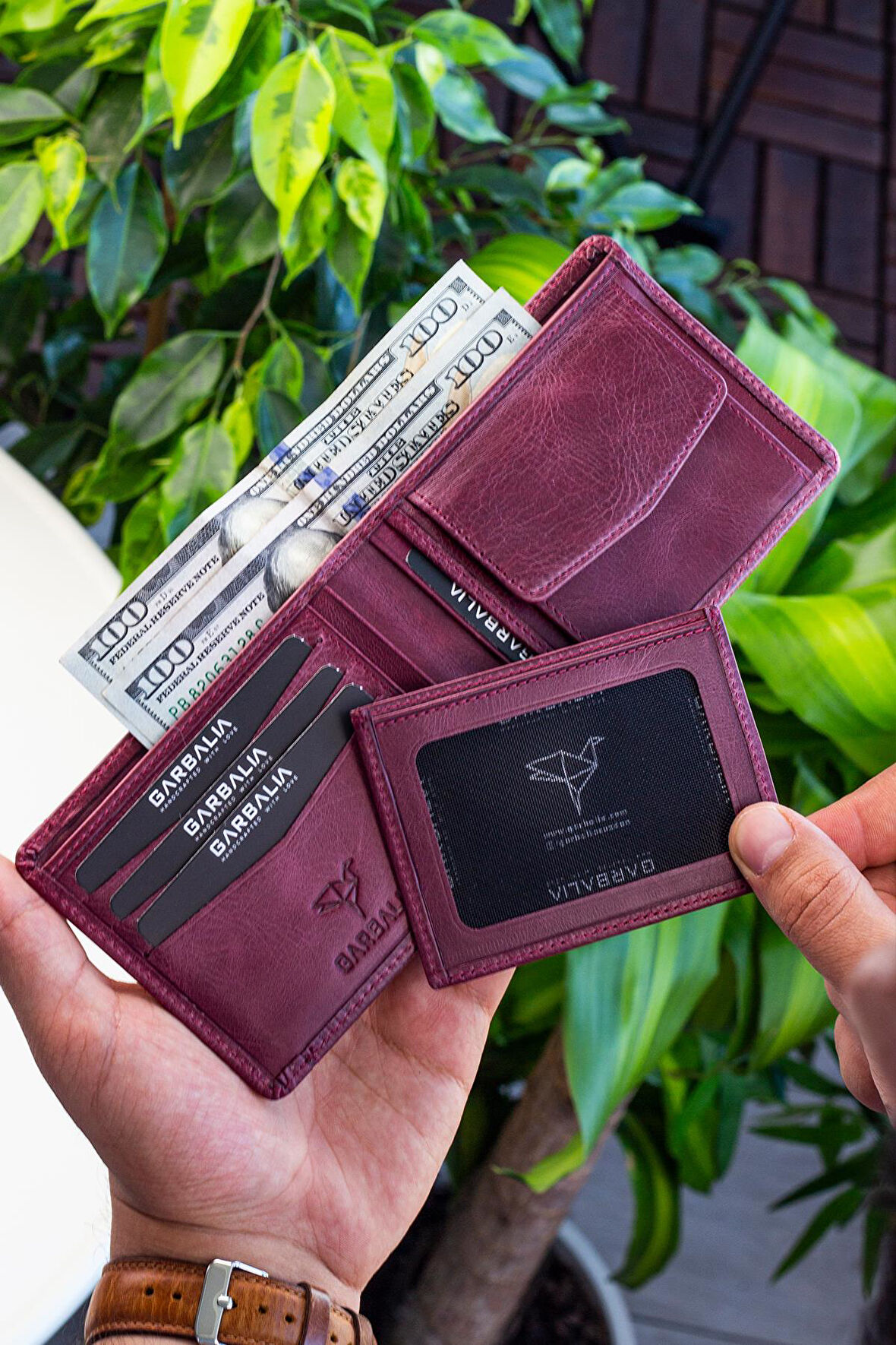 Garbalia Kanguru Hakiki Deri RFID Engelleyici Crazy Cüzdan Kartlık