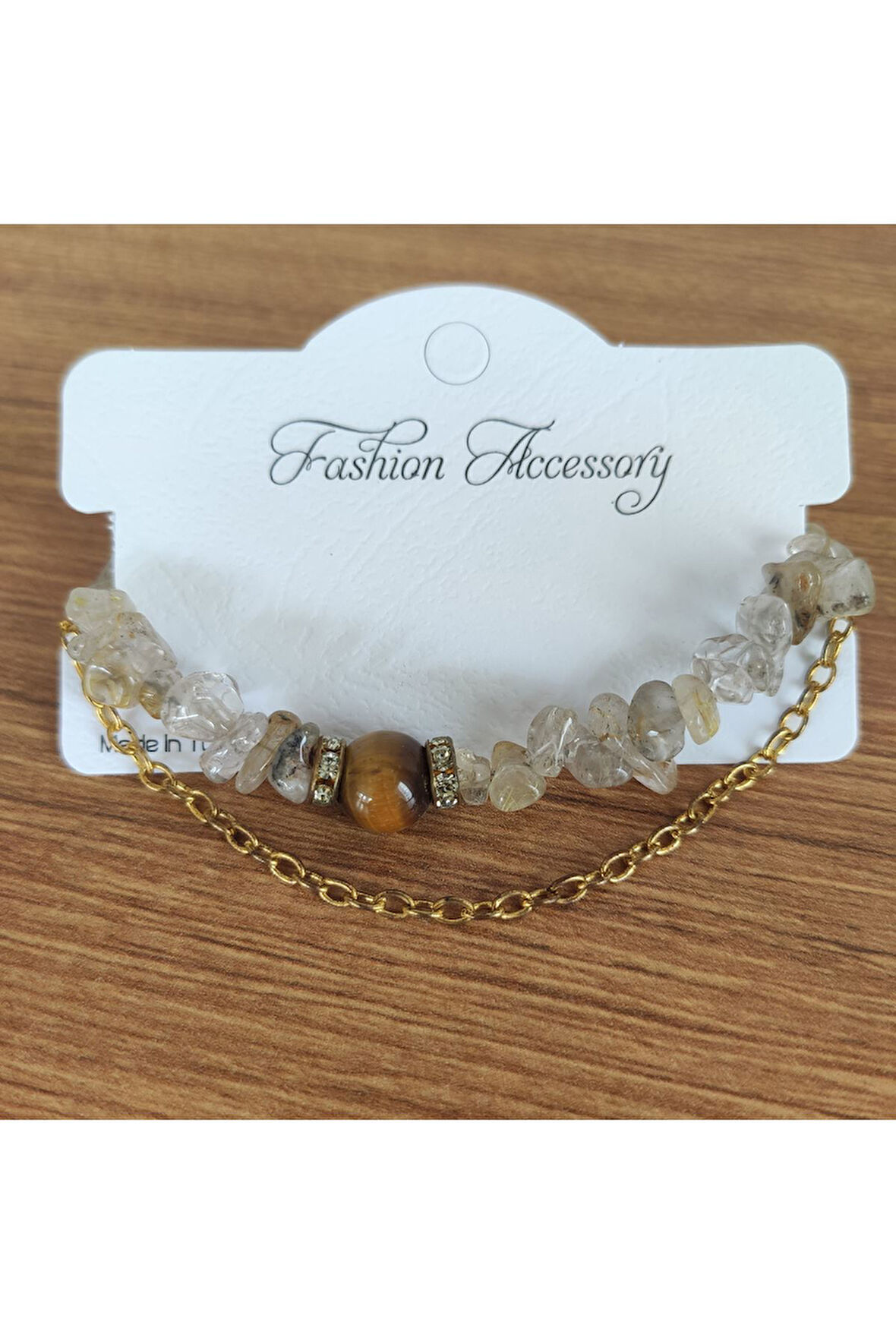 Kaplan Gözü ve Kristal Kuvars Doğal Taş Bileklik - 6817