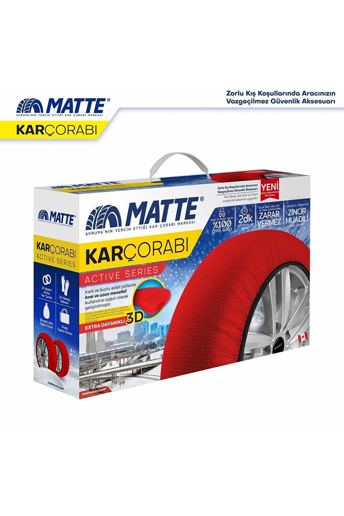 Matte Active Series Oto Araba Lastik Anti Patinaj Kar Çorabı Kırmızı Large