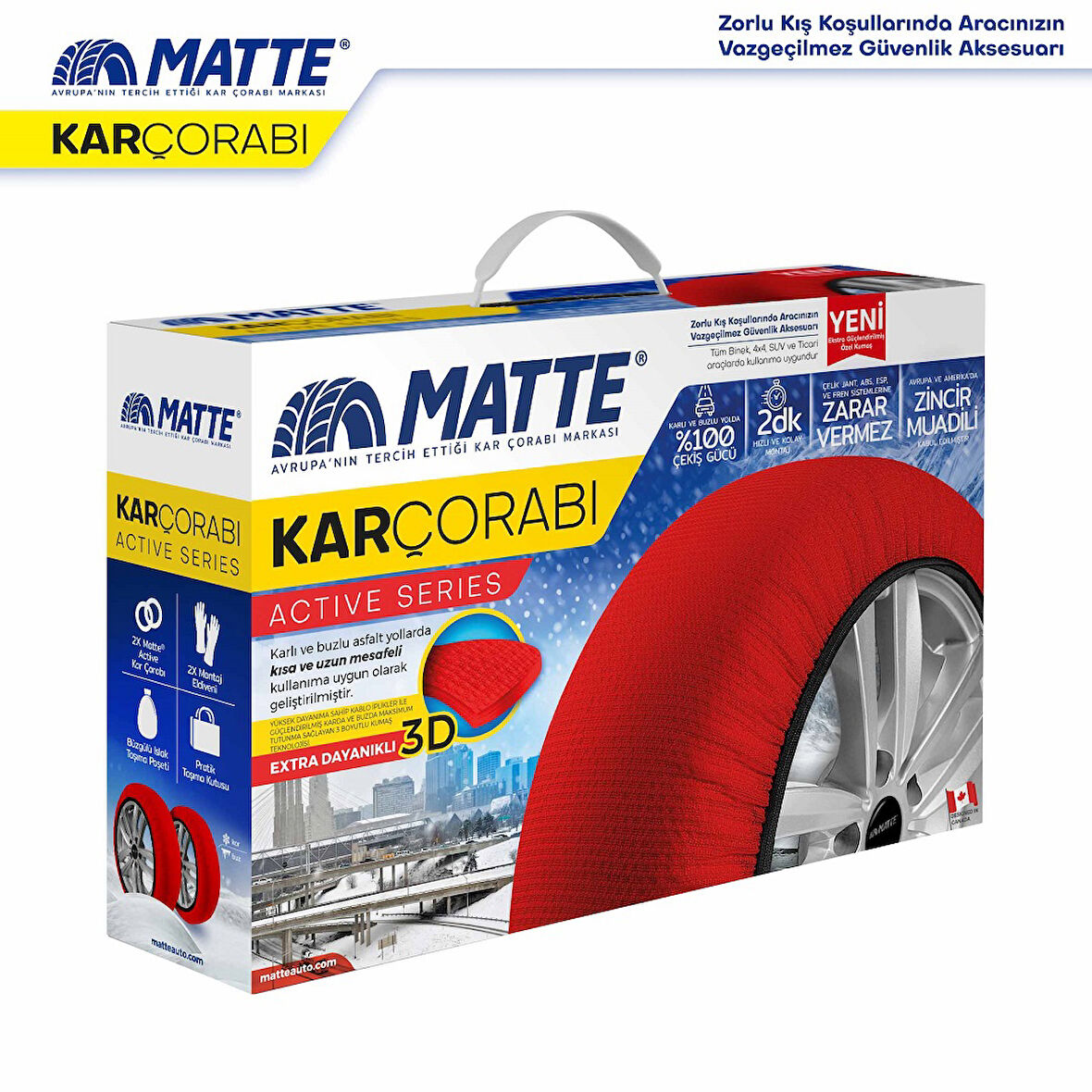 MATTE Active Series Oto Araba Lastik Anti Patinaj Kar Çorabı Kırmızı SMALL