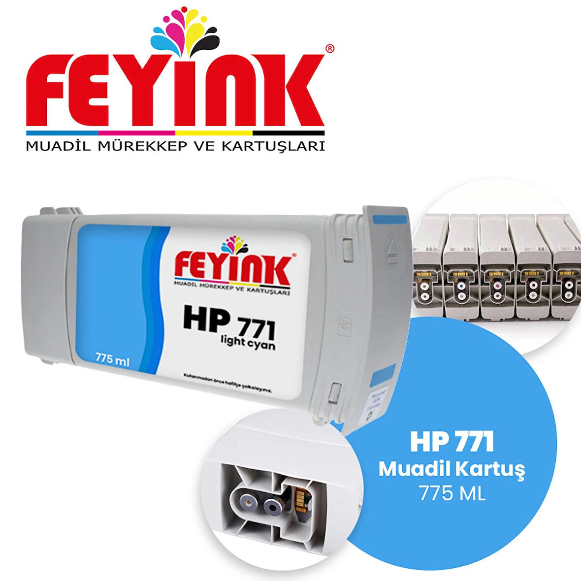 Feyink® Hp 771 Light Cyan (LC) Feyink Muadil Kartuş 775ml Designjet Z6200							