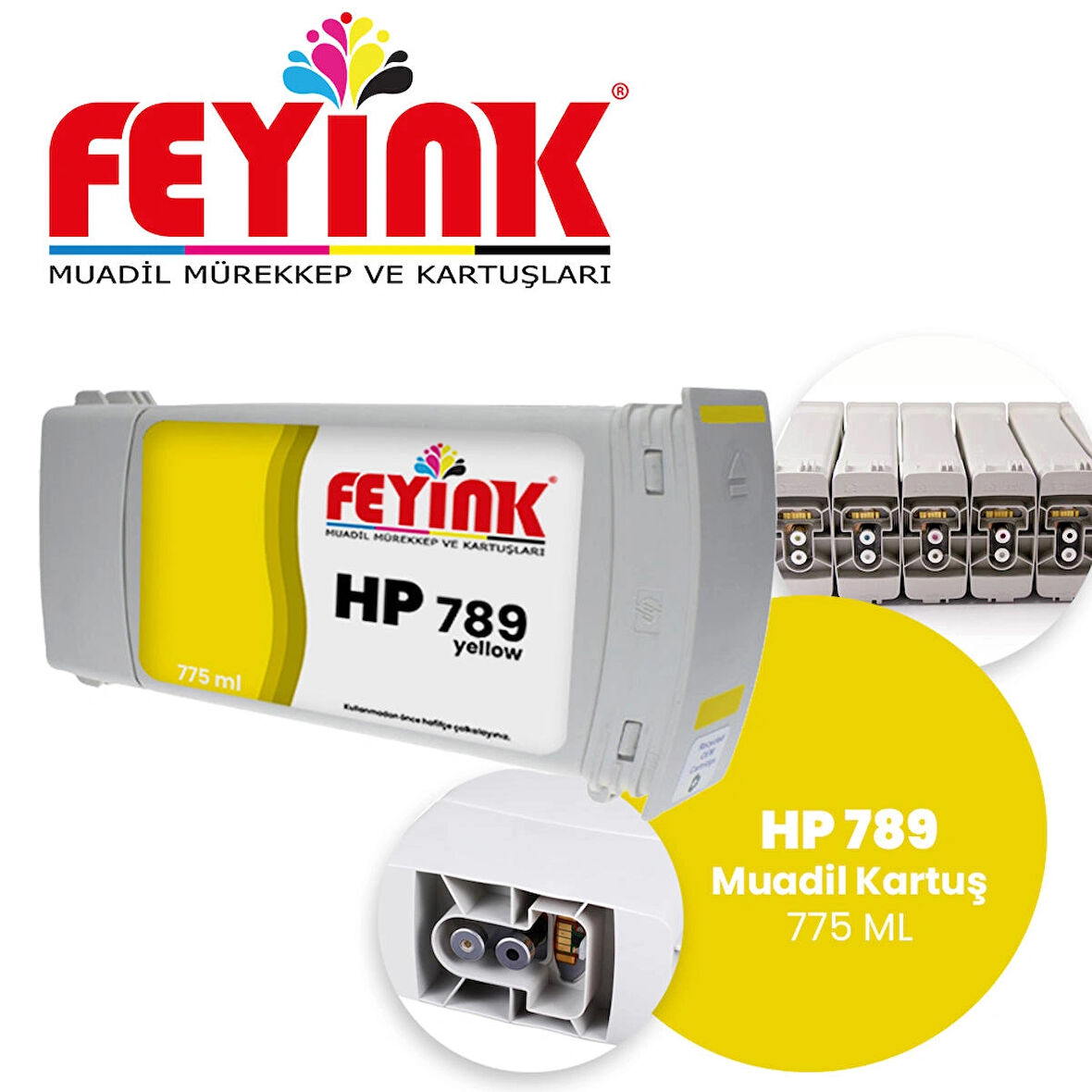 Feyink® Hp Latex 789 Yellow (Y) Orijinal Mürekkep Dolumlu Feyink Kartuş 775ml L25500							