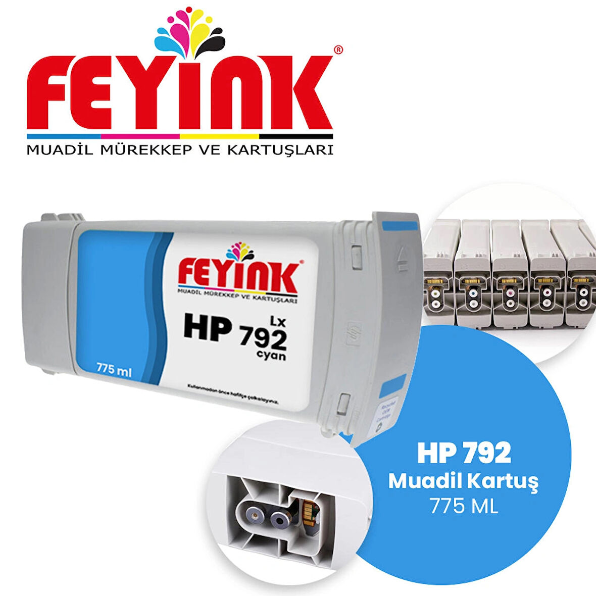 Feyink® Hp Latex 792 Cyan (C) Orijinal Mürekkep Dolumlu Feyink Kartuş 775ml L26500 L28500							