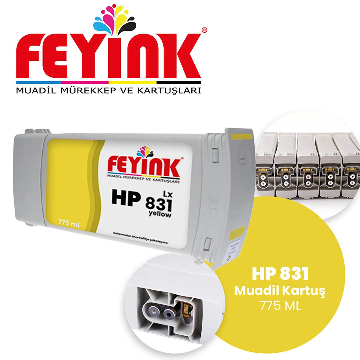 Feyink® Hp Latex 831C Yellow (Y) Orijinal Mürekkep Dolumlu Feyink Kartuş 775ml  315/330/335/360/365							