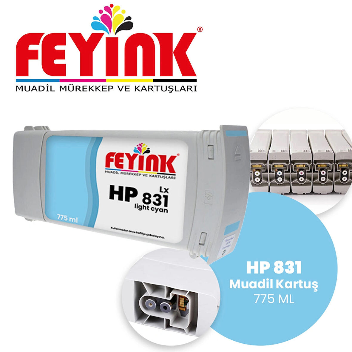 Feyink® Hp Latex 831C Light Magenta (LM) Orijinal Mürekkep Dolumlu Feyink Kartuş 775ml 315/330/335/360/365							