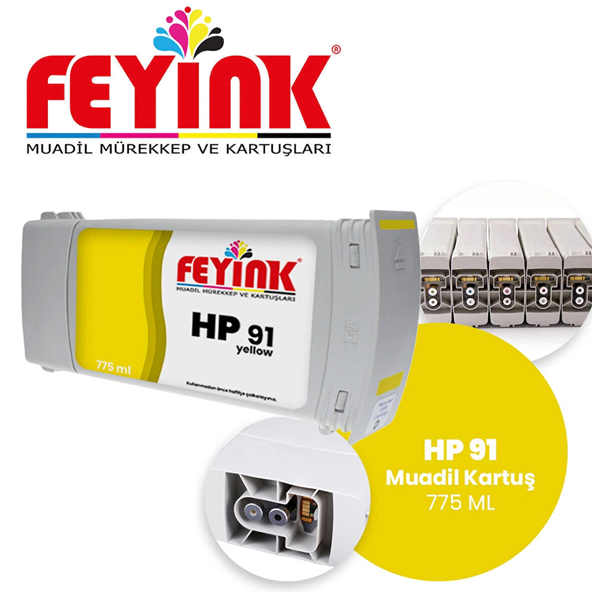 Feyink® Hp 91 Yellow (Y) Muadil Feyink Kartuş 775ml Designjet Z6100							