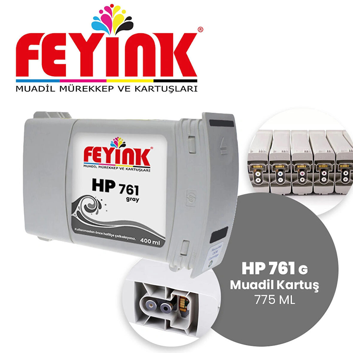 Feyink® Hp 761-765 Gray (G) Feyink Muadil Kartuş 400ml Designjet T7100/T7200							