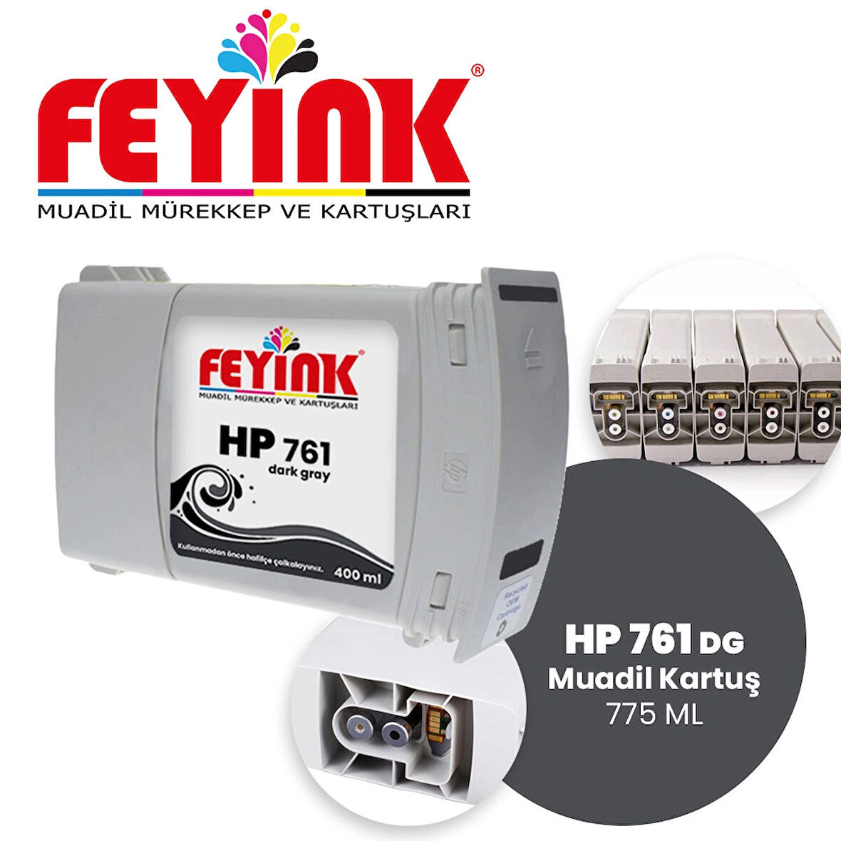 Feyink® Hp 761 Darg Gray (G) Feyink Muadil Kartuş 400ml Designjet T7100							