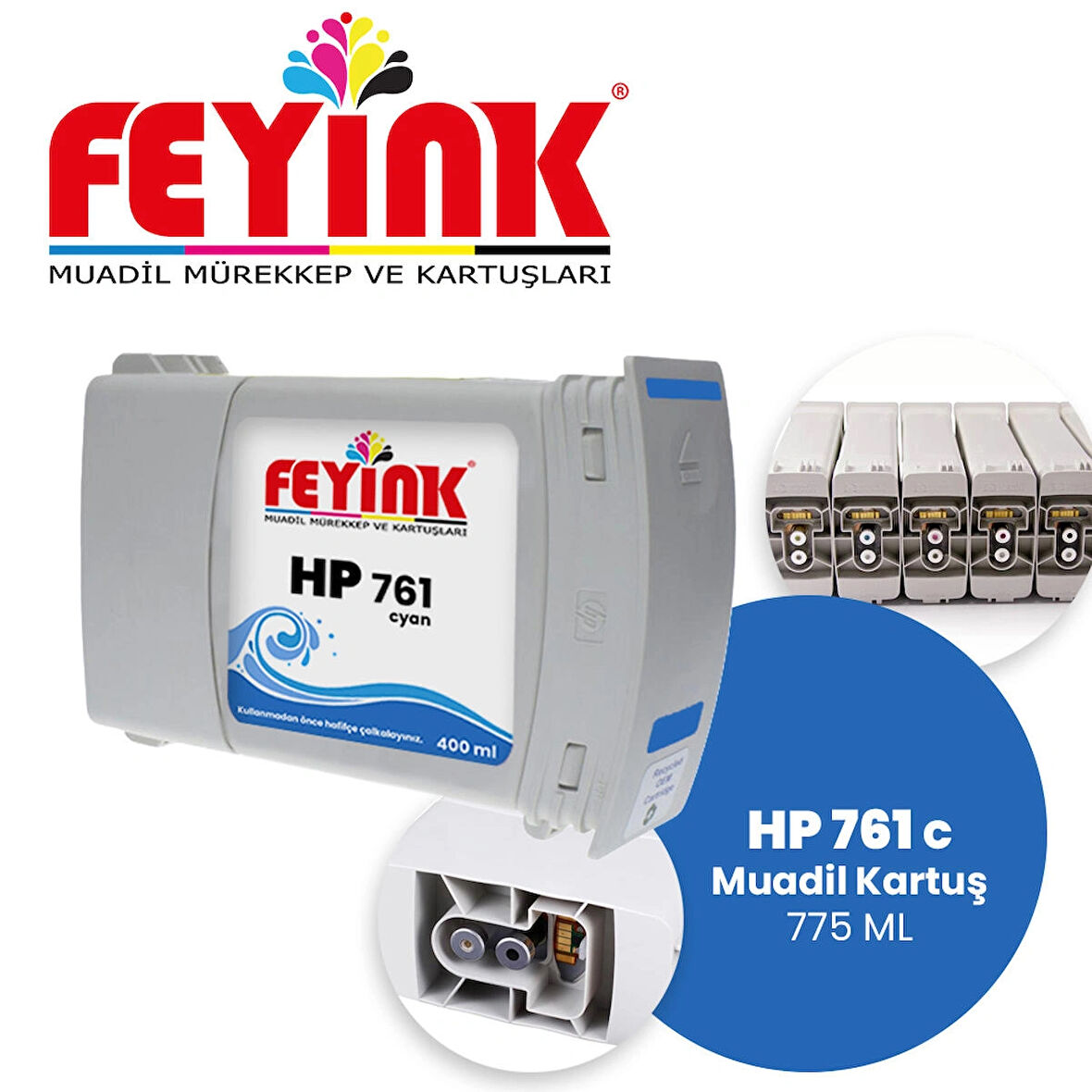 Feyink® Hp 761-765 Cyan (C) Feyink Muadil Kartuş 400ml Designjet 7100/T7200							