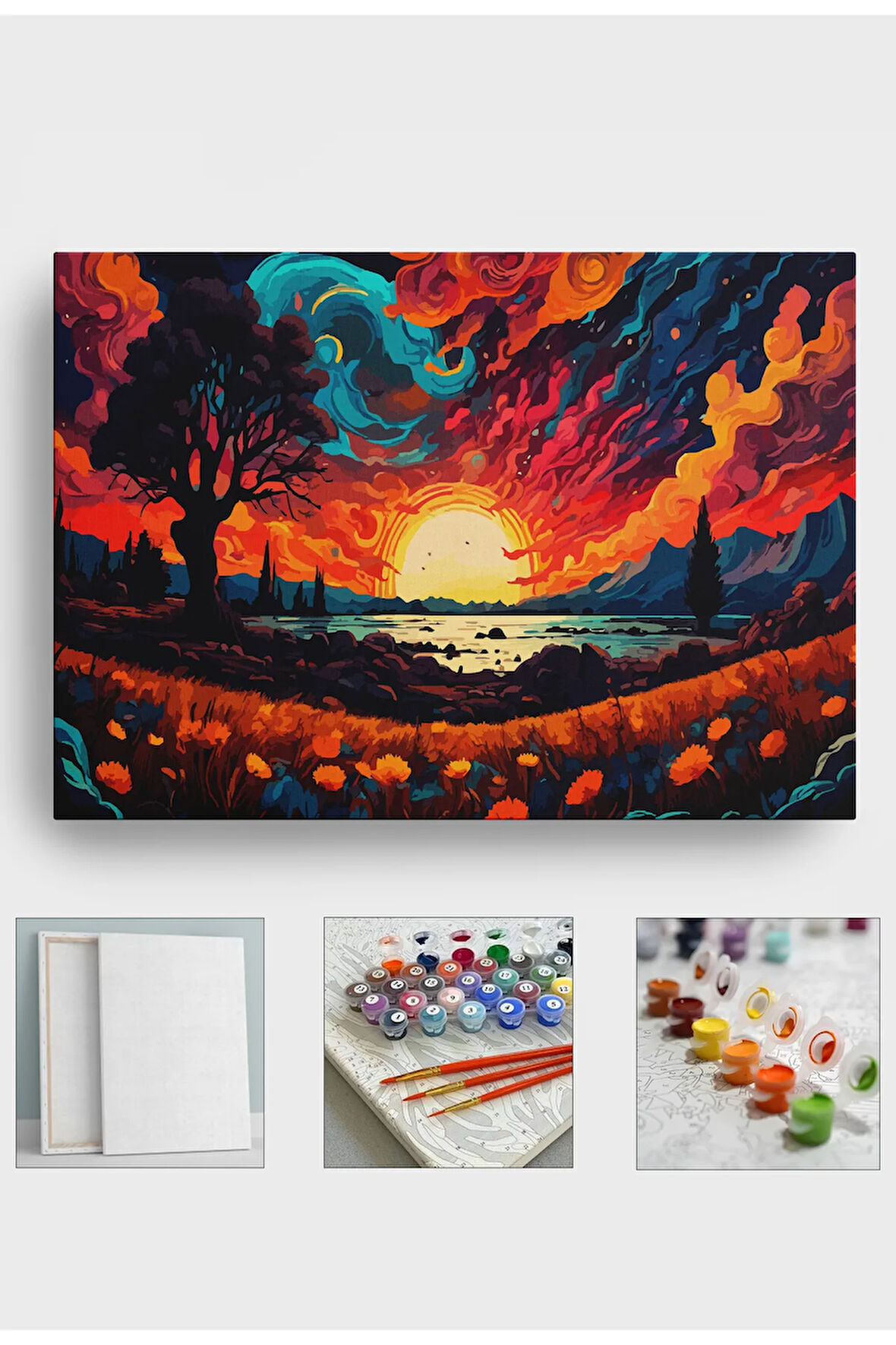 Sayılarla Boyama Çerçeveli Hobi Seti Numaralı Tuval Fırça Boya Kasnaklı 40X50 Cm KARANLIK GÖKYÜZÜ