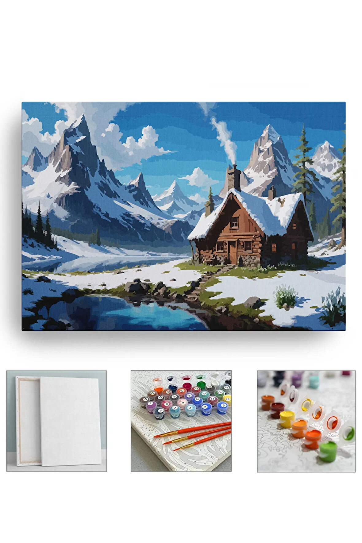 Sayılarla Boyama Seti Numaralı Tuval Fırça Boya  40x50 Cm - KARLI MANZARA