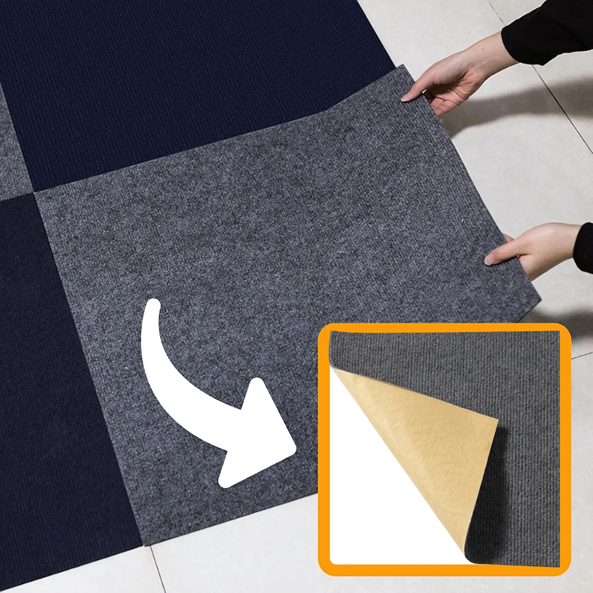 Beylini Kendinden Yapışkanlı Halıfleks Keçe Kaymaz Ev Tekne Ofis Yat Denizlicik Marina Kolay Uygulanabilir Yapışkanlı Karo Halı Antrasit 40X40 cm