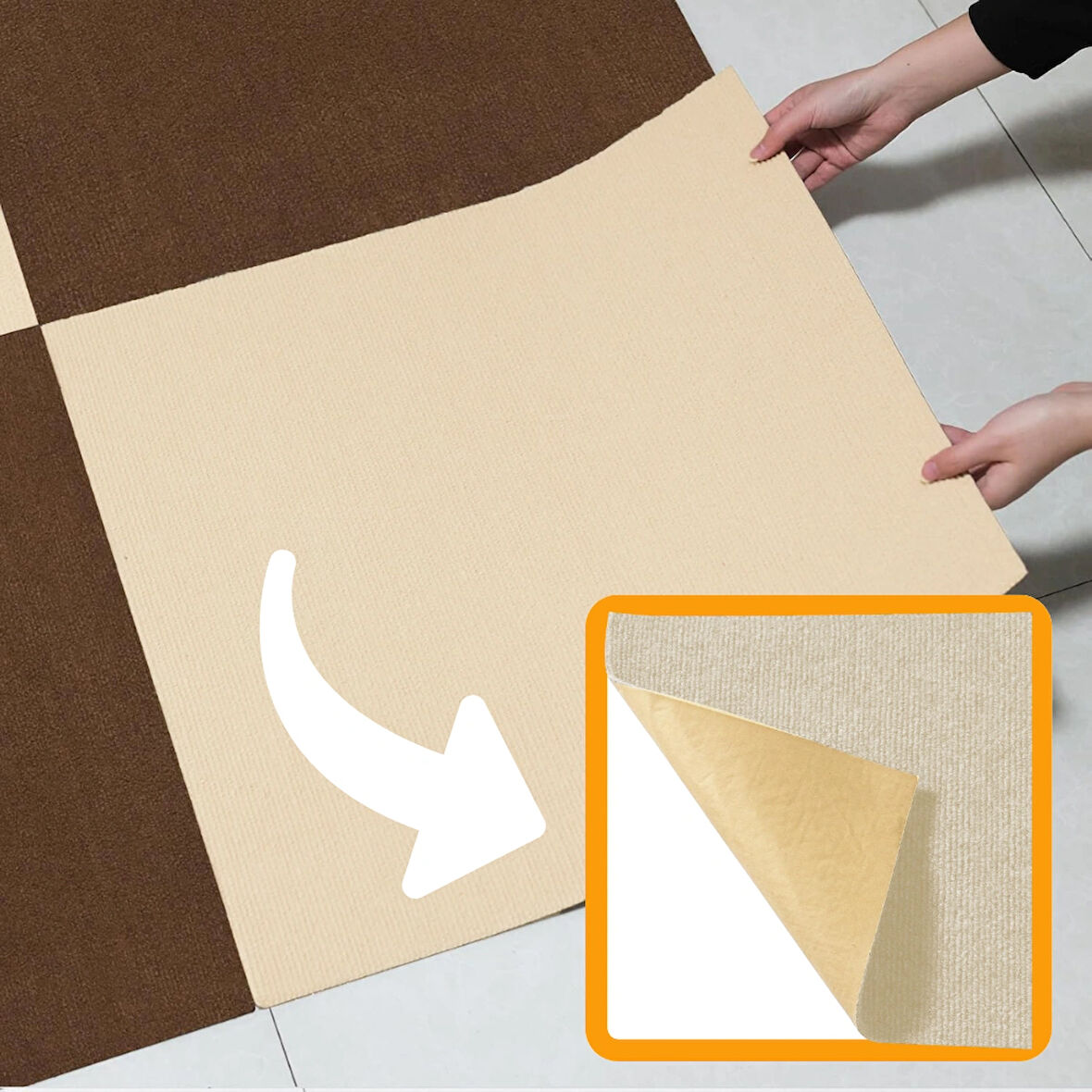 Beylini Kendinden Yapışkanlı Halıfleks Keçe Kaymaz Ev Tekne Ofis Yat Denizlicik Marina Kolay Uygulanabilir Yapışkanlı Karo Halı Krem 40X40 cm