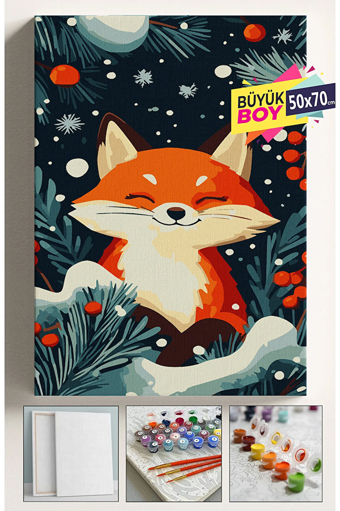 Sayılarla Boyama Seti Numaralı Tuval Fırça Boya Dahil Kasnaklı Set 50x70 Cm - KAR VE TİLKİ