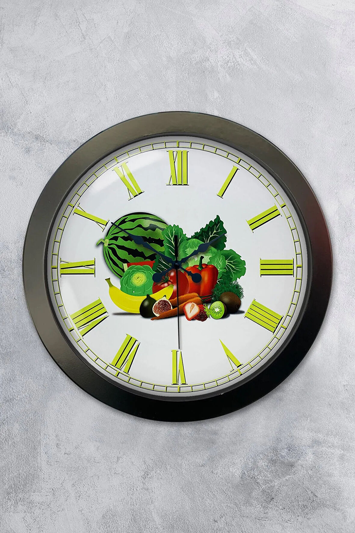 Hediyelik 36 Cm Siyah Metal Meyve Duvar Saati