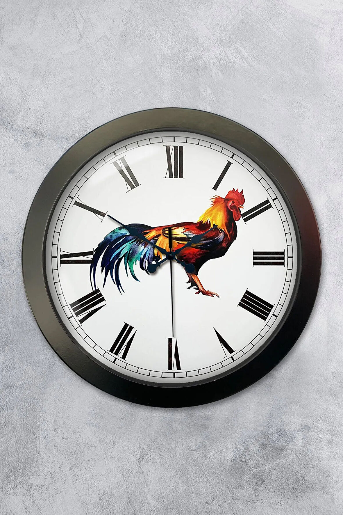Hediyelik 36 Cm Siyah Metal Horoz Duvar Saati