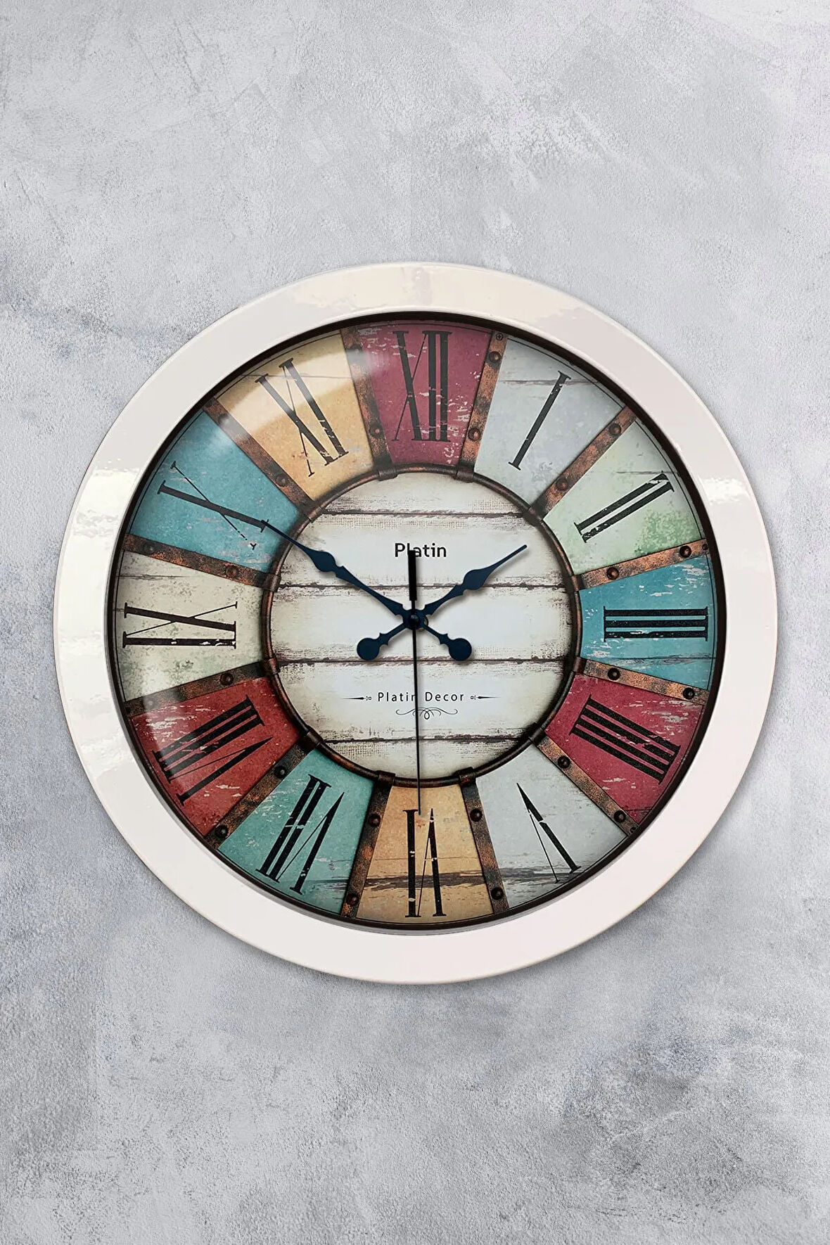 Hediyelik 36 Cm Beyaz Metal Retro Duvar Saati