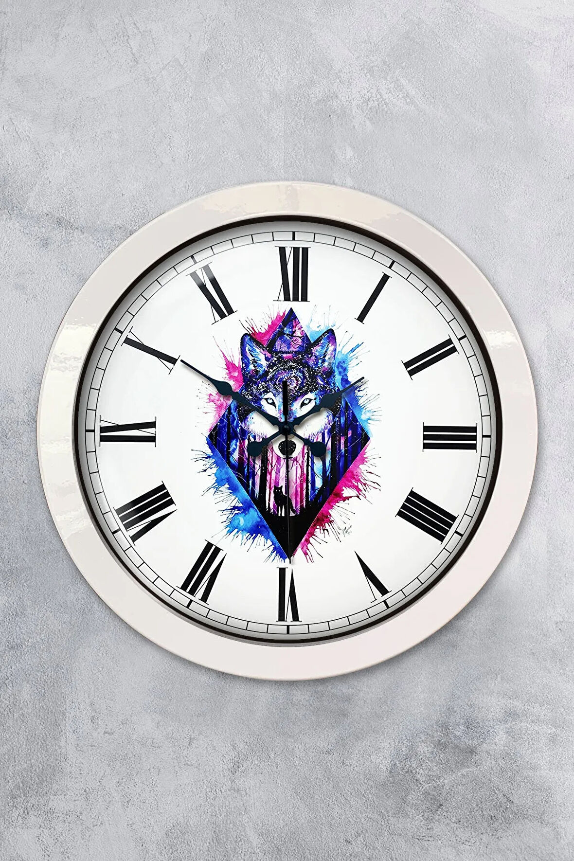 Hediyelik 36 Cm Beyaz Metal Kurt Duvar Saati