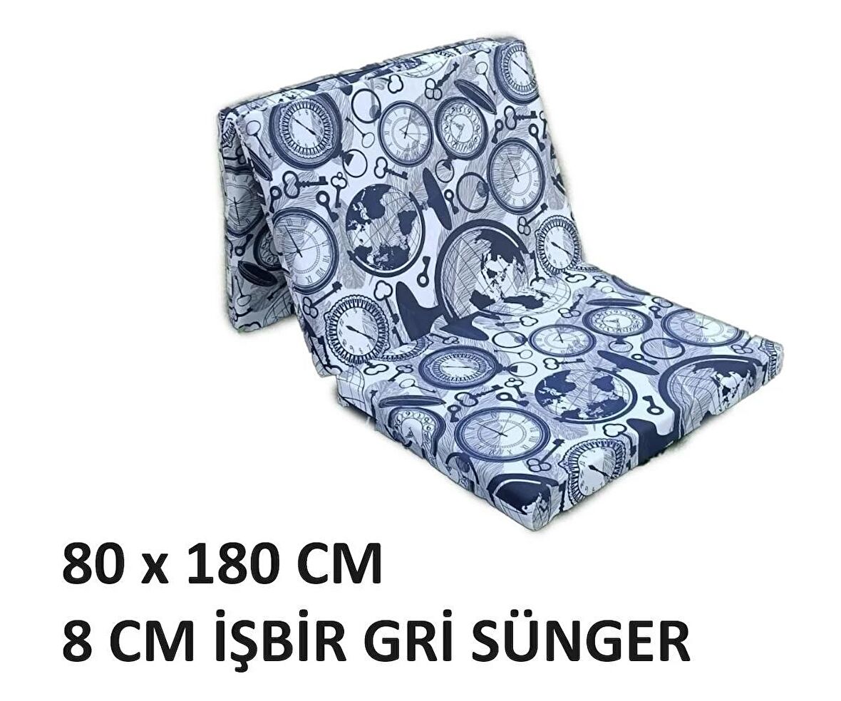 Katlanır Yer Yatağı Tek Kişilik Sünger Katlanır Yatak 80x180 Cm 8 Cm Gri Kalın Sünger Saat Model