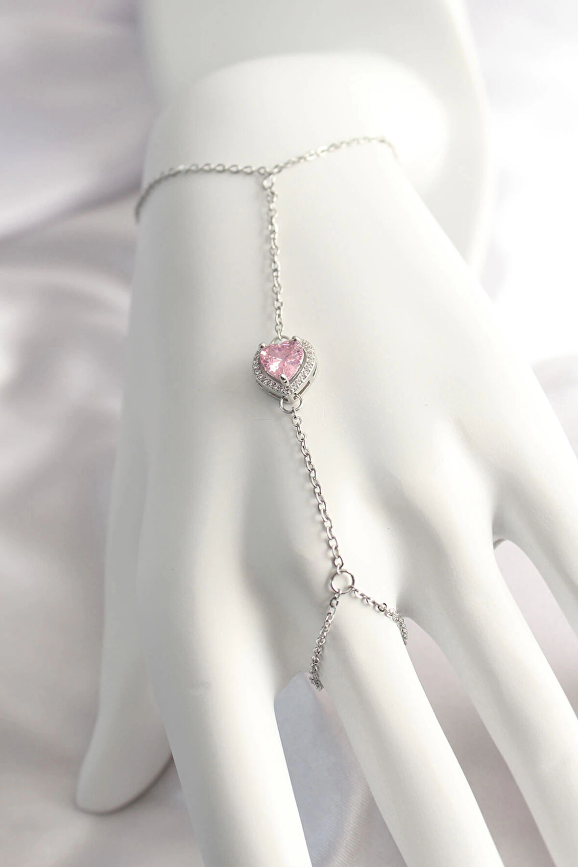 pilelistore 316L Çelik Gümüş Renk Pembe Zirkon Taşlı Kalp Şahmeran - TJ-SN552