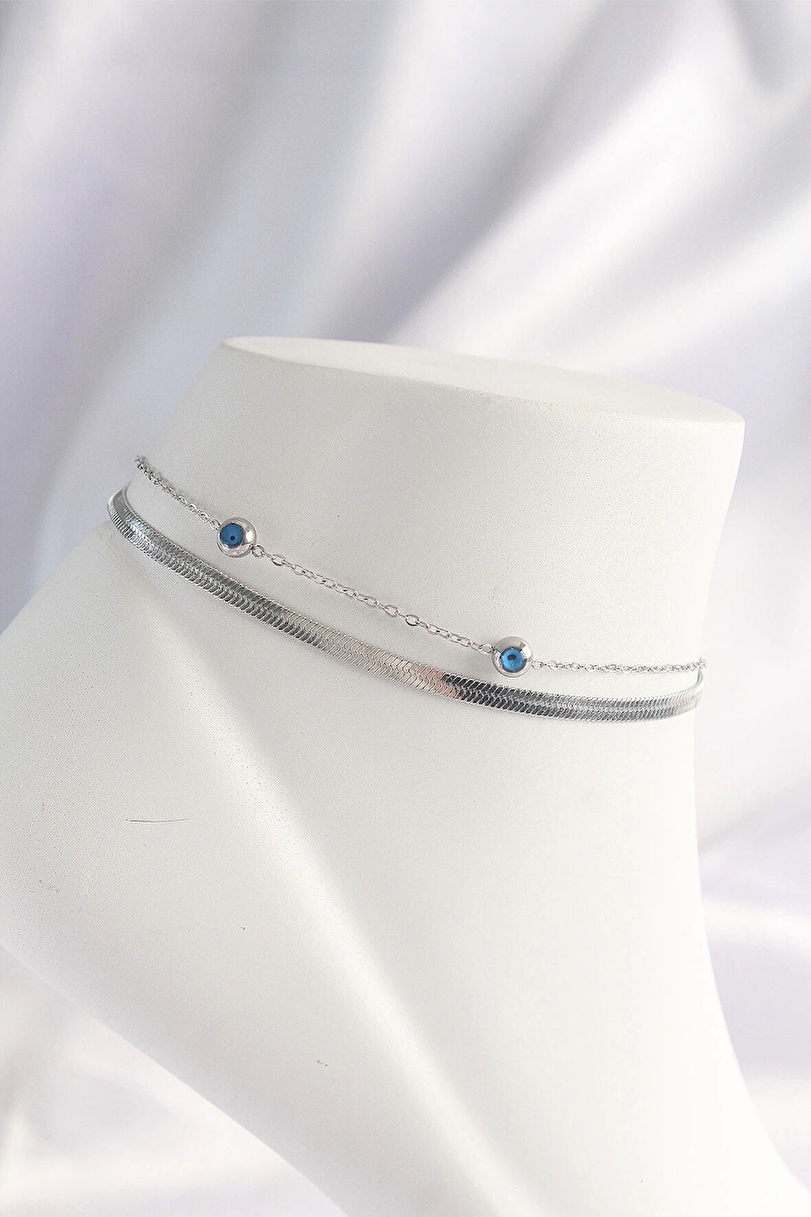 pilelistore 316L Çelik Gümüş Renk Nazar Boncuk Tasarımlı 2li Halhal - TJ-HH1608