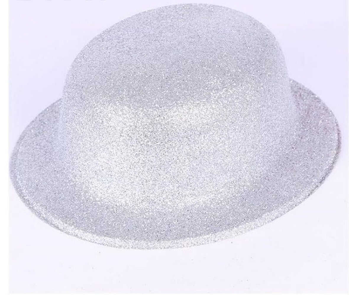 pilelistore Gümüş Renk Yuvarlak Simli Plastik Parti Şapkası