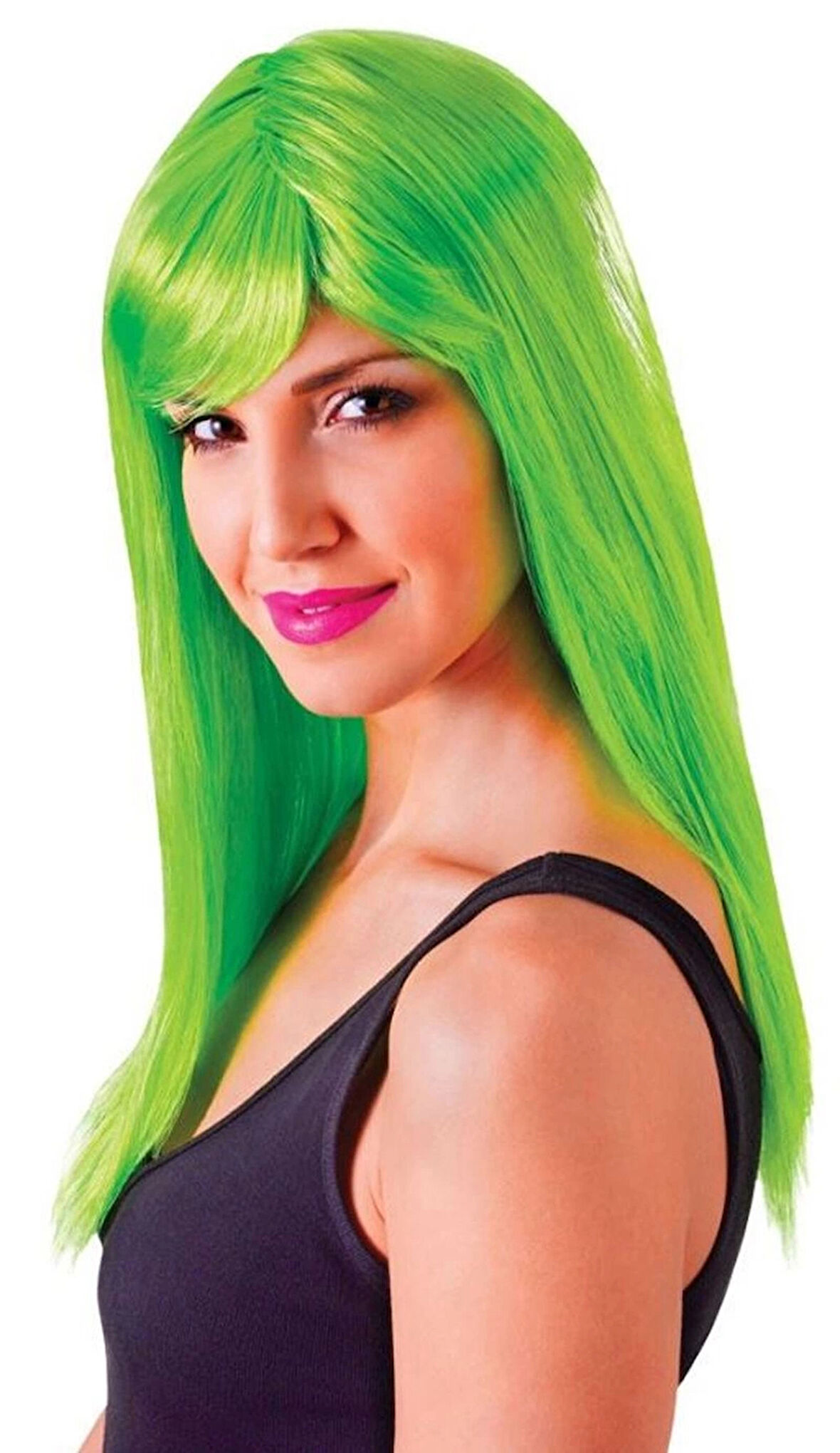 pilelistore Yeşil Renk Uzun Düz Parti Peruğu