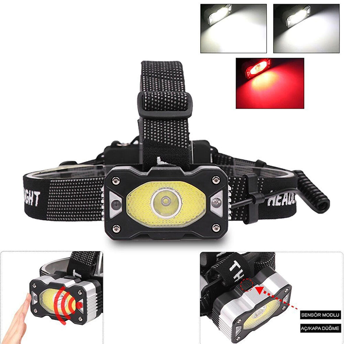 pilelistore 4 Modlu Sensörlü Şarjlı  Güçlü Kafa Lambası Wt-248