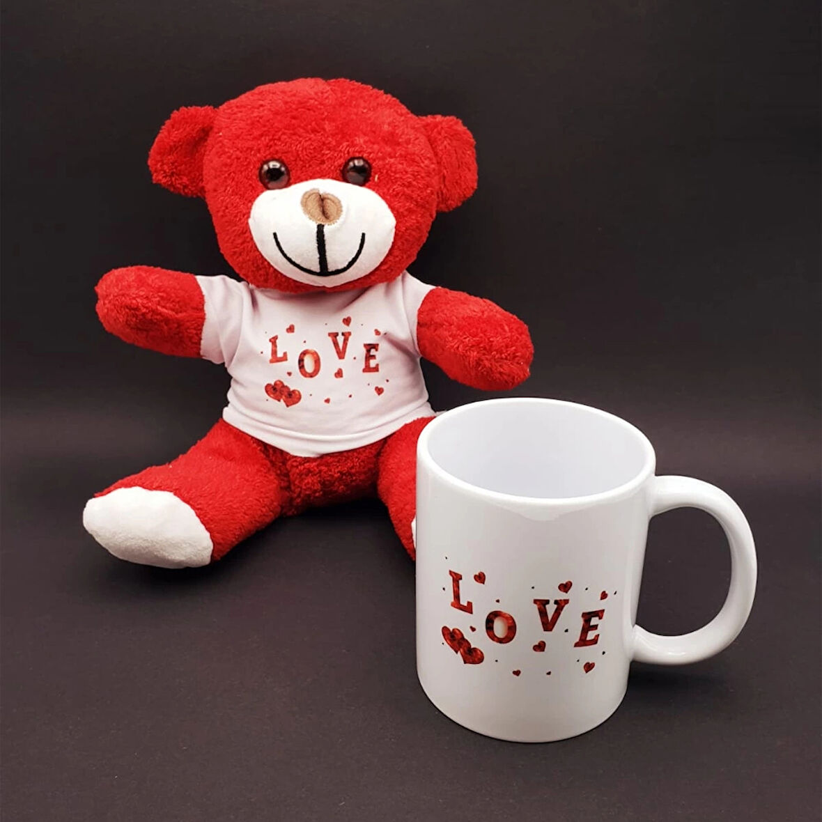 pilelistore Love Tasarımlı Kupa Bardak Ve Kırmızı Ayıcık Seti