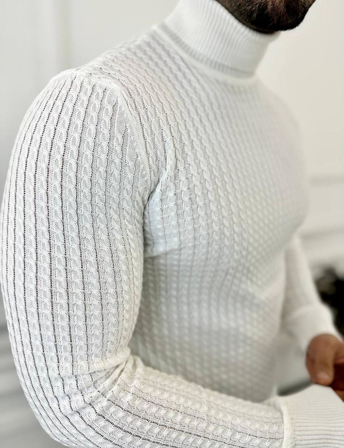 Kazak Slim Fit Tüylenmez Naturel Pamuk Triko Boğazlı Balıkçı Yaka Kazak